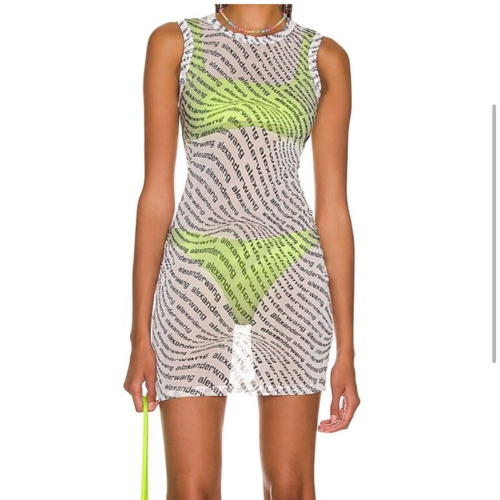 Alexander Wang t. Sleeveless Dress in stretch Logo Mesh. Worn Once